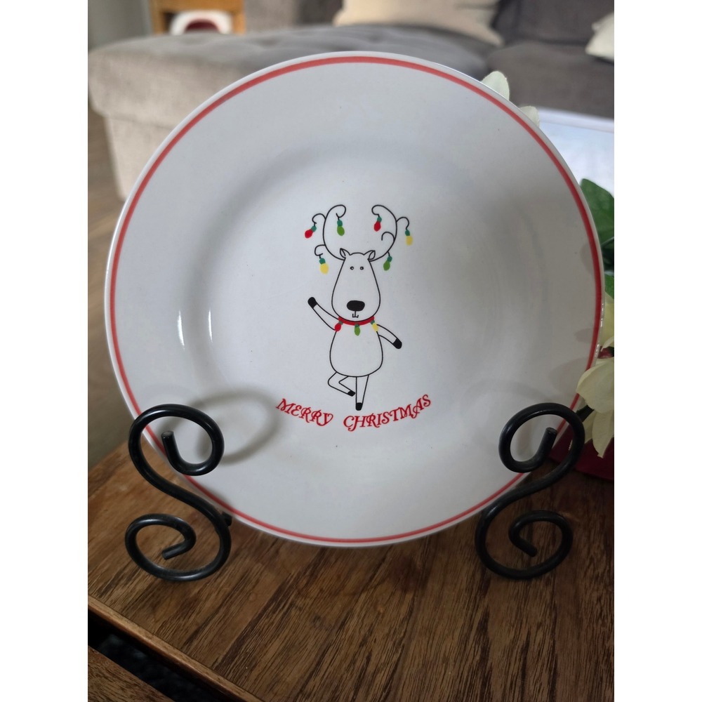 New Merry Brite 7.5" Reindeer Holiday Dessert Plates - Set of 4